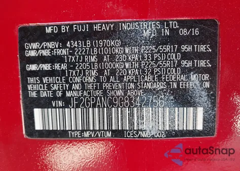 2016 Subaru Crosstrek 2.0I Limited z USA, uszkodzony, nr VIN JF2GPANC9G8342756